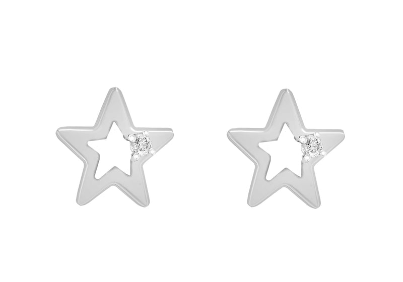 Sterling Silver Zirconia  7mm x 7mm CutoCut-Star Stud Earrings