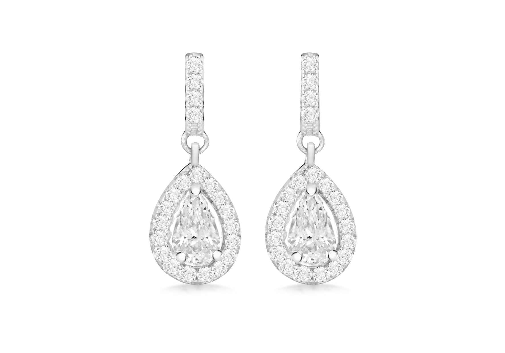 Sterling Silver Rhodium Plated Zirconia Teardrop Earrings