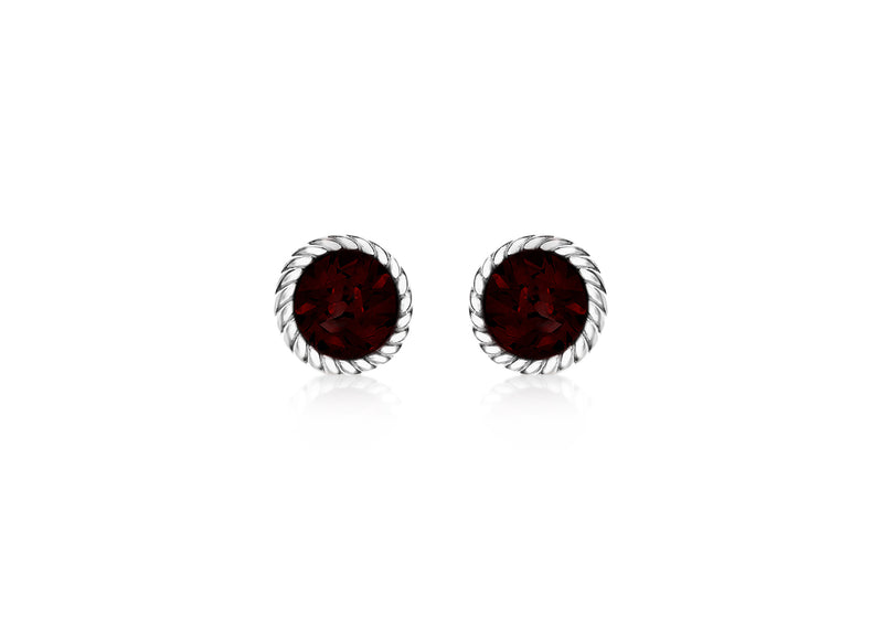 Sterling Silver Deep Red Swarovski Crystal January Birthstone Stud Earrings