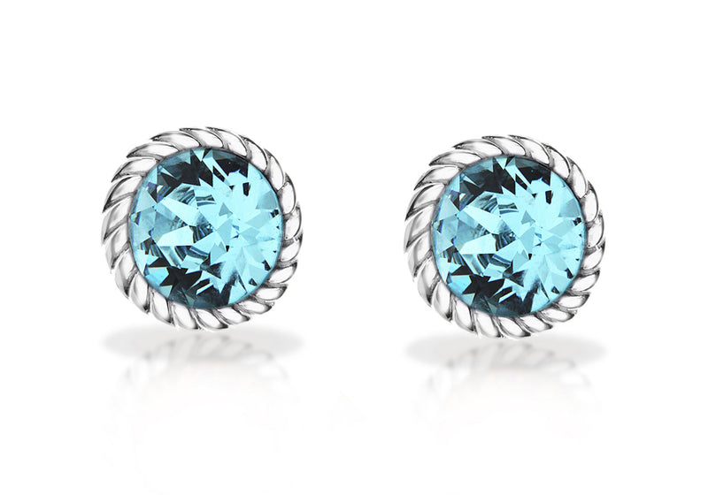 Sterling Silver Light Blue Swarovski Crystal March Birthstone Stud Earrings