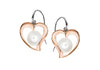 Sterling Silver Rose Gold Plated Pearl and CutoCut Fikle Heart Drop Earrings