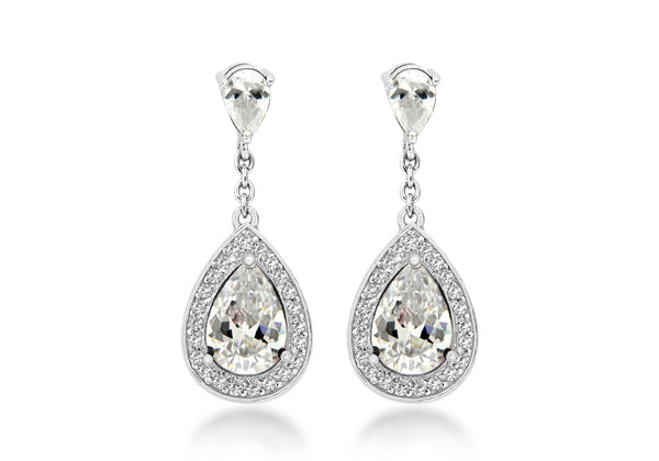 Sterling Silver Zirconia  11mm x 29mm Teardrop Earrings