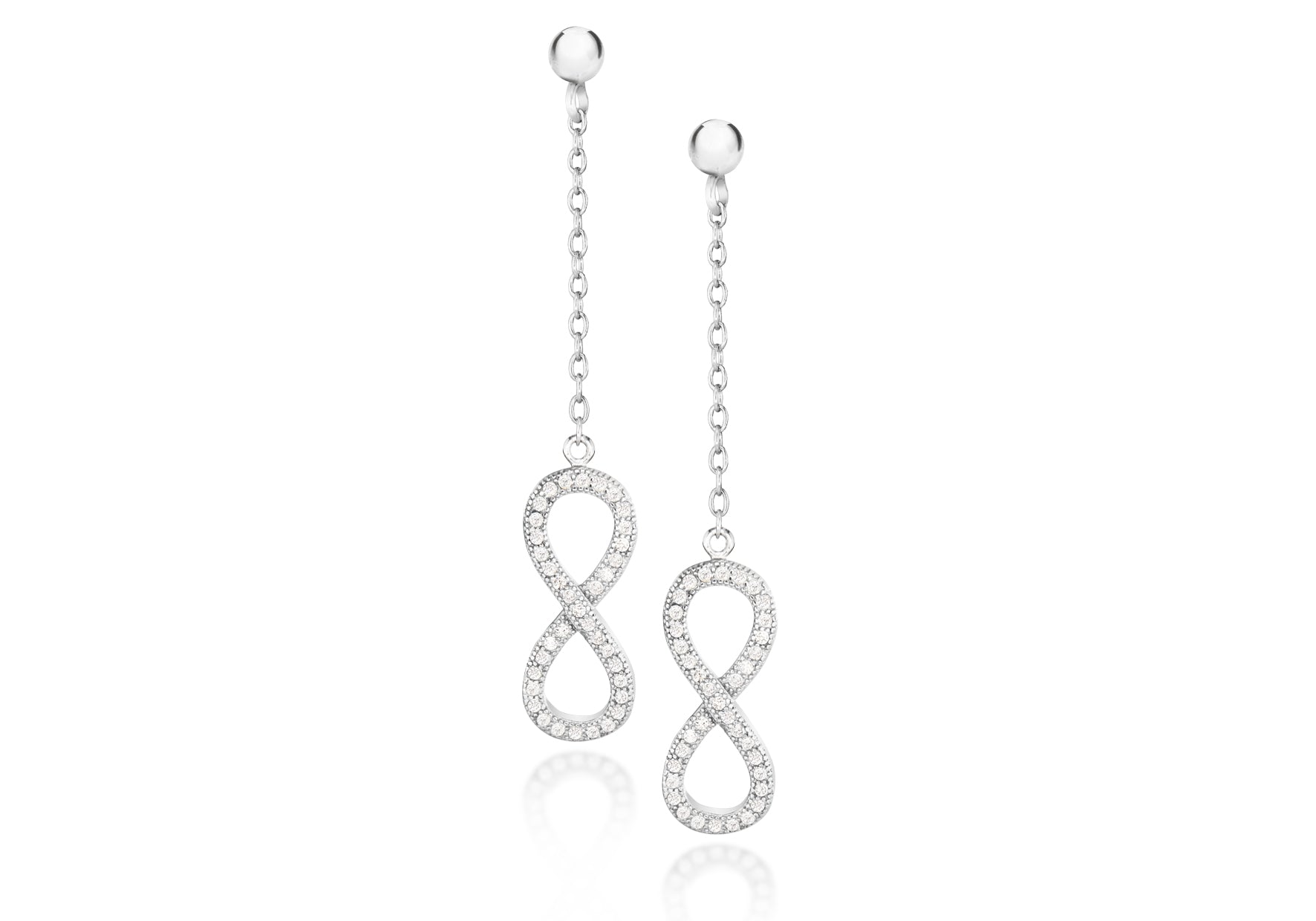 Sterling Silver Rhodium Plated Zirconia  Infinity Drop Earrings