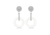 Sterling Silver Rhodium Plated White Ceramic Zirconia  Cluster Drop Earrings