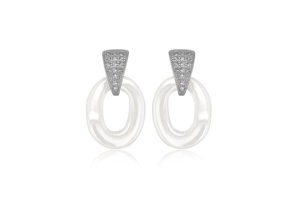 White Ceramic Sterling Silver Zirconia  Stone Set Earrings