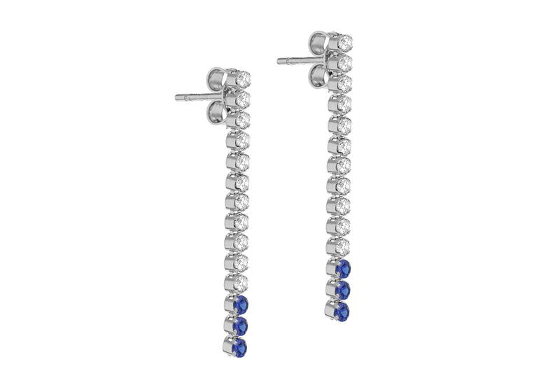 Sterling Silver Rhodium Plated Blue and White Zirconia  Stone Set Drop Earrings