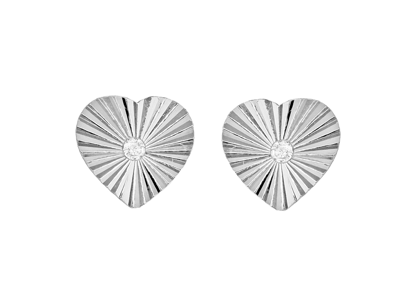 Sterling Silver Small Sunray Diamond Cut Zirconia  Heart Stud Earrings