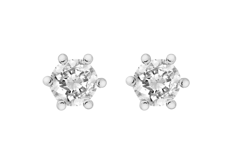 Sterling Silver Rhodium Plated 7mm Round Zirconia  Solitaire Stud Earrings