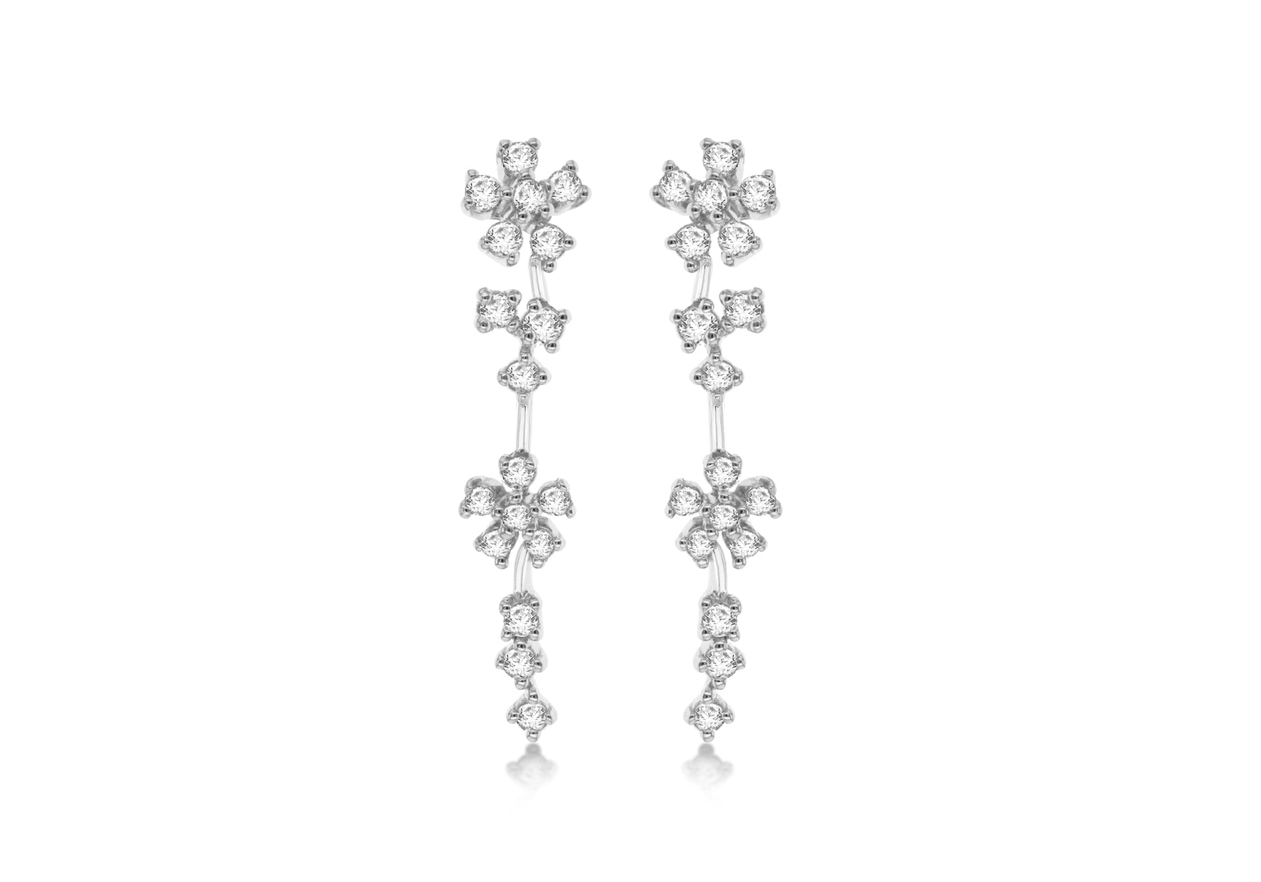 Sterling Silver Rhodium Plated Zirconia  Floral Drop Earrings