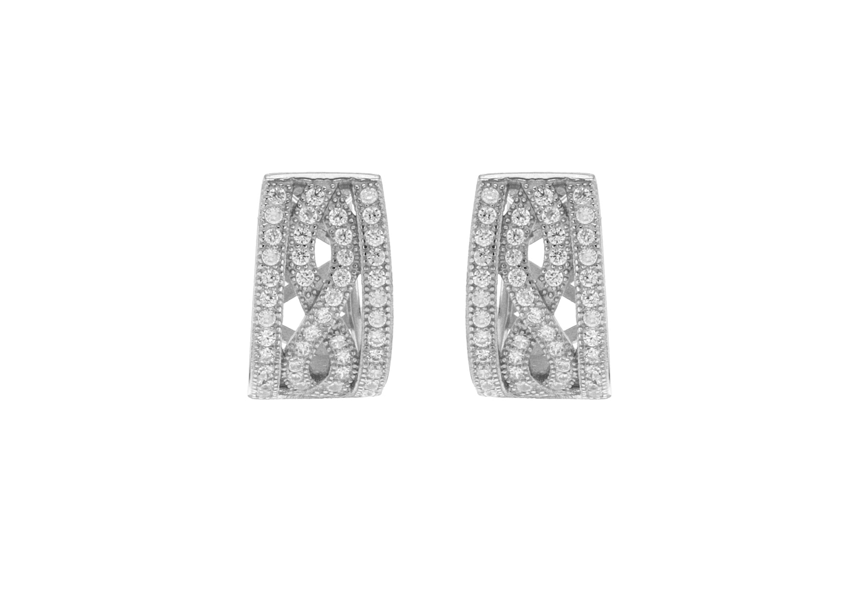 Sterling Silver Rhodium Plated Zirconia  Elliptic Huggy Earrings