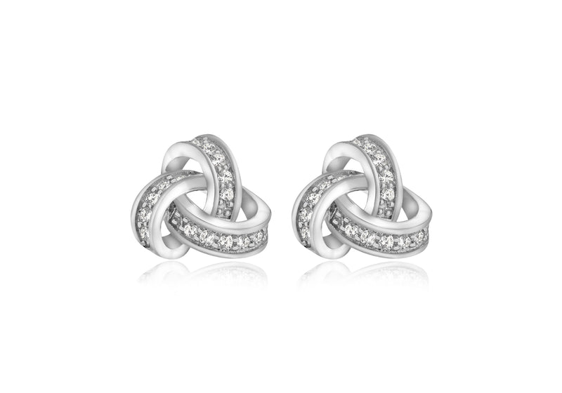 Sterling Silver Rhodium Plated Zirconia Knot Earrings