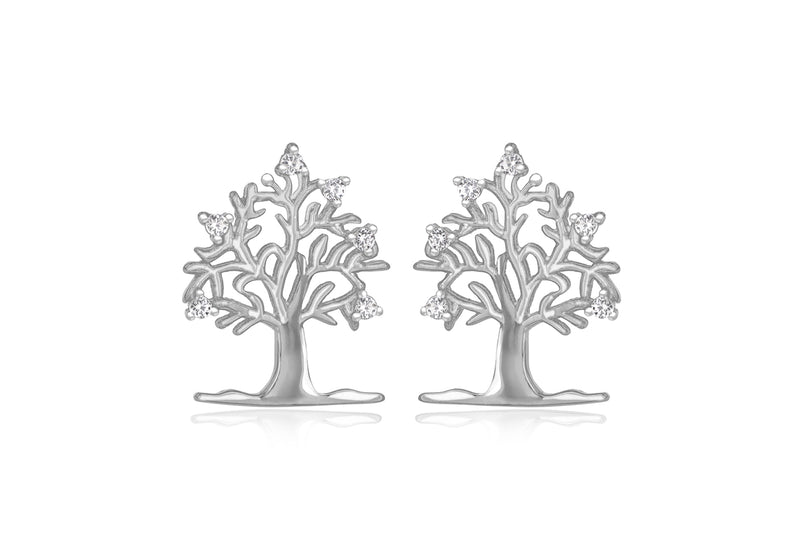 Sterling Silver Rhodium Plated Zirconia  'Tree of Life' Earrings