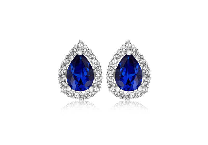Sterling Silver Rhodium Plated Zirconia & Synthetic Blue Spinel Stud Earrings