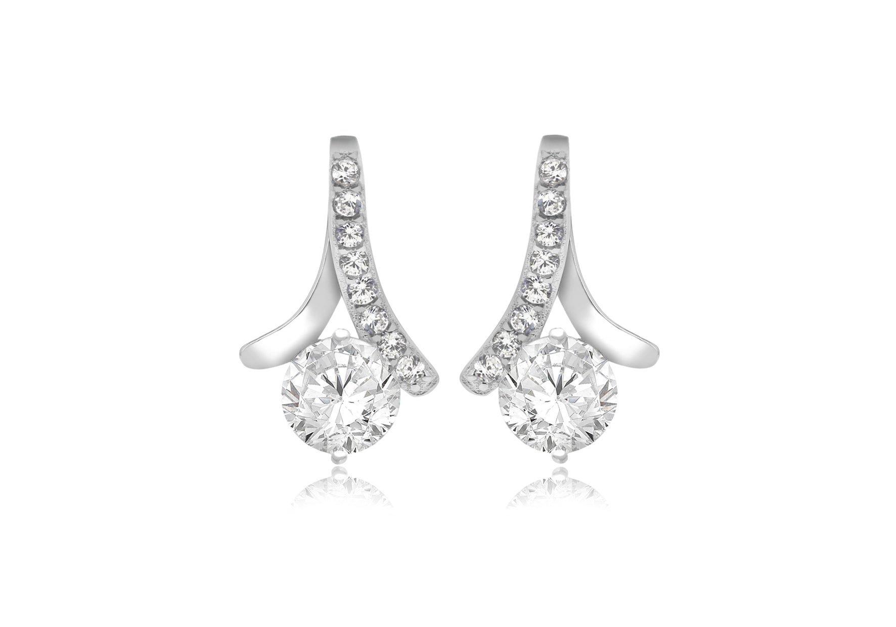 Sterling Silver Rhodium Plated Zirconia  Stone Set Earrings