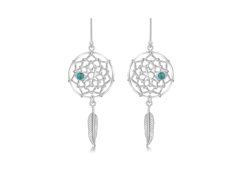 Sterling Silver Turquoise Set ather Drop Earrings