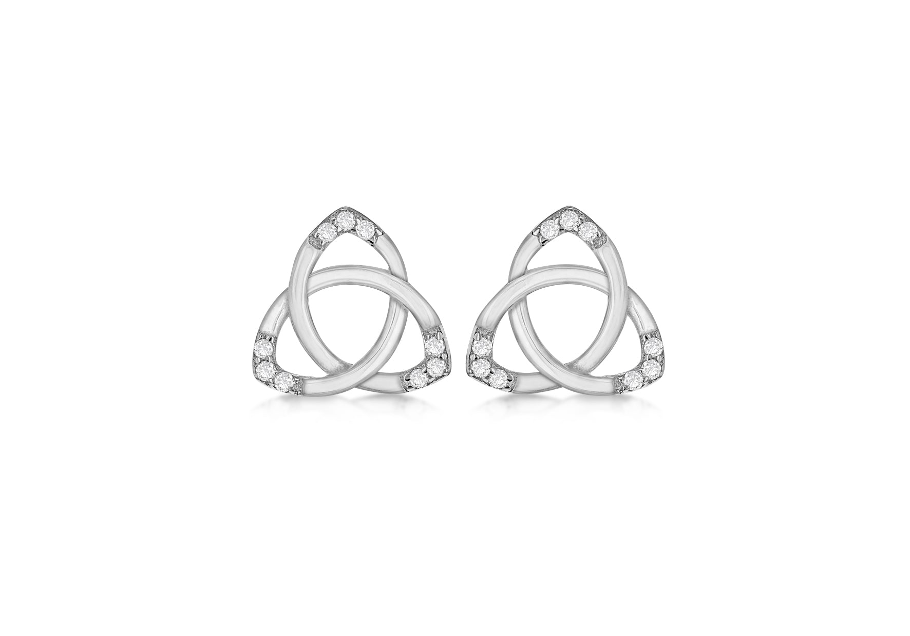 Sterling Silver Rhodium Plated Zirconia Celtic Knot Stud Earrings