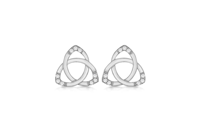 Sterling Silver Rhodium Plated Zirconia Celtic Knot Stud Earrings