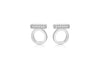 Sterling Silver Rhodium Plated White Zirconia  Set Circle & Bar Stud Earrings