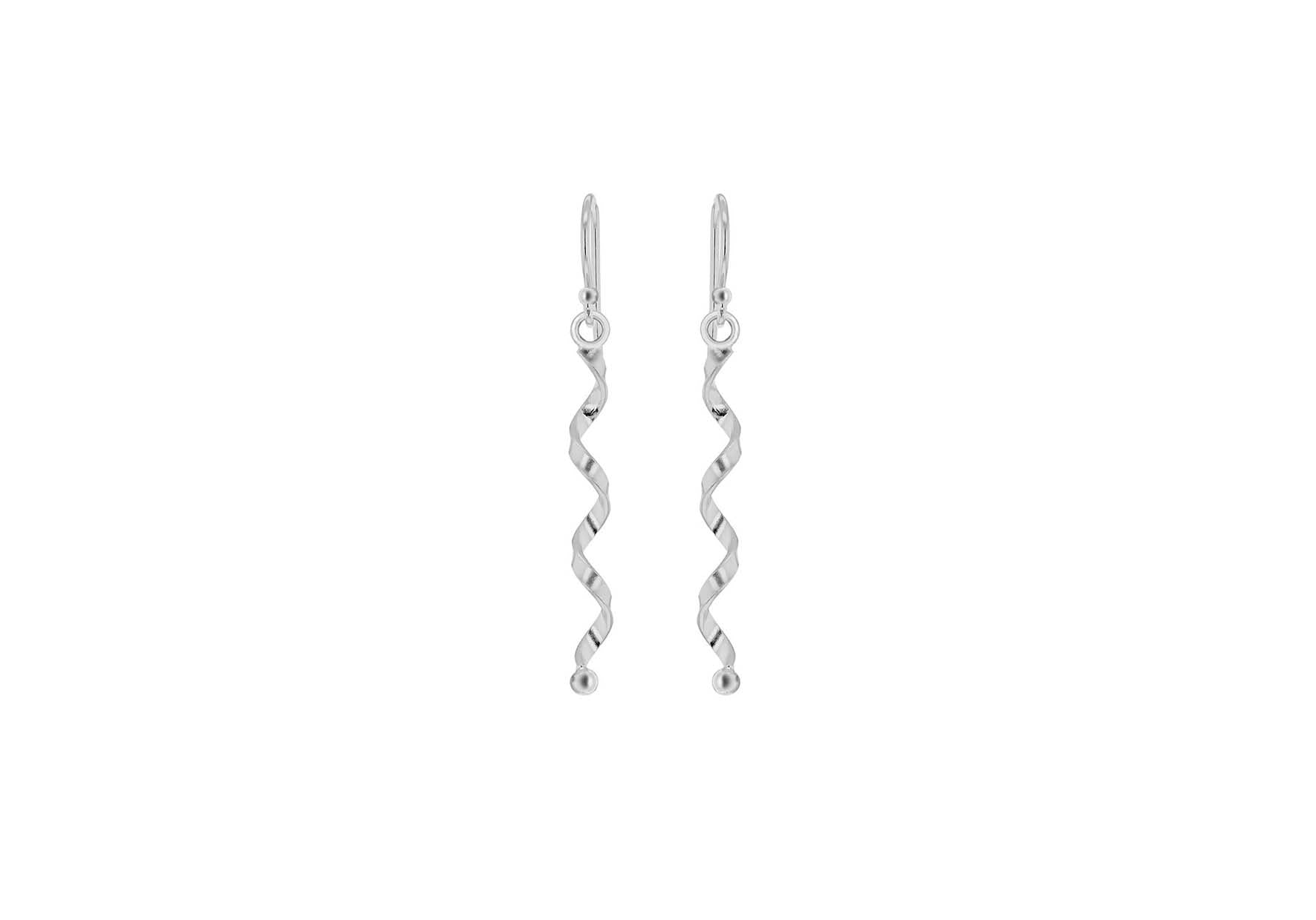 Sterling Silver Rhodium Plated Twist Drop Earrings