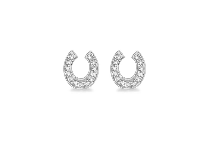 Sterling Silver Rhodium Plated Zirconia  7mm x 7.5mm Horseshoe Stud Earrings