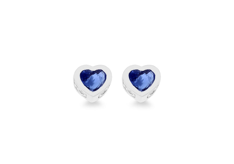 Sterling Silver Blue Zirconia Heart Stud Earrings