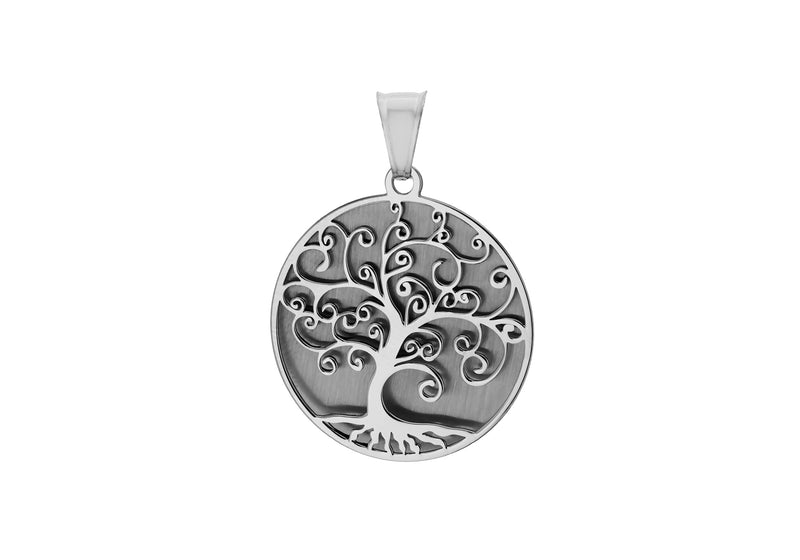 Sterling Silver Rhodium Plated 25mm x 34mm Two-Disc 'Tree of Life' Pendant