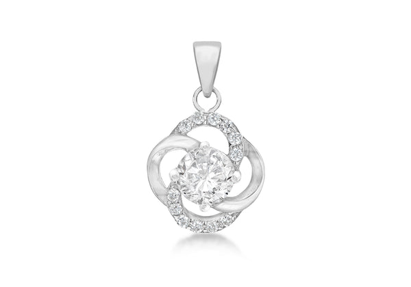Sterling Silver Rhodium Plated Zirconia  13.4mm x 22.2mm Knot Pendant