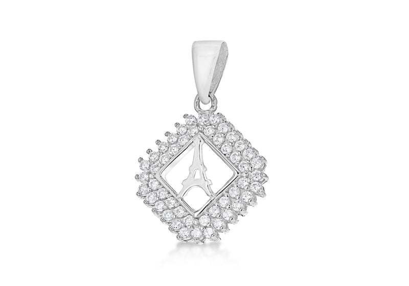 Sterling Silver Rhodium Plated Zirconia  Eiffel Tower Pendant