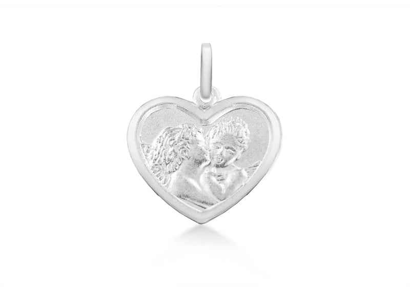 Sterling Silver Small Kissing Angels Heart Pendant