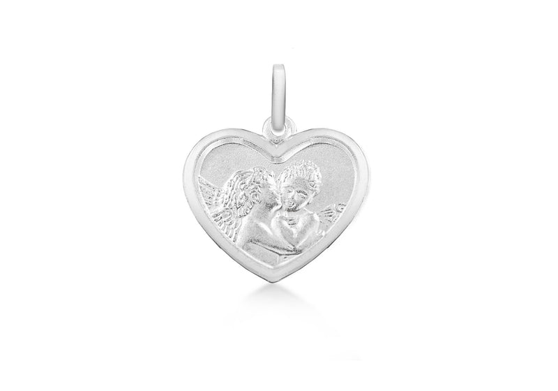 Sterling Silver Kissing Angels Heart Pendant