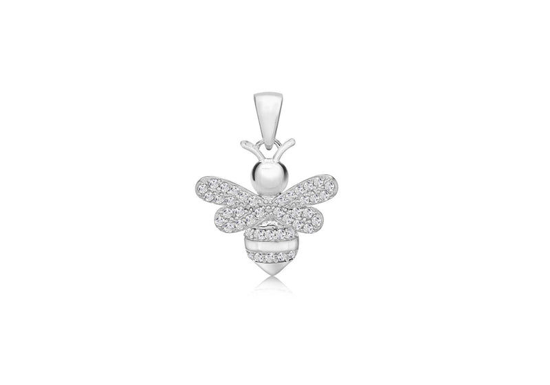 Sterling Silver Rhodium Plated Zirconia  17.7mm x 24mm Bee Pendant