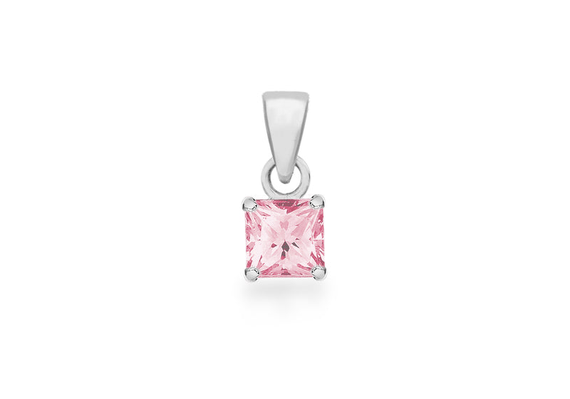 Sterling Silver 5mm Square Pink Zirconia  Pendant
