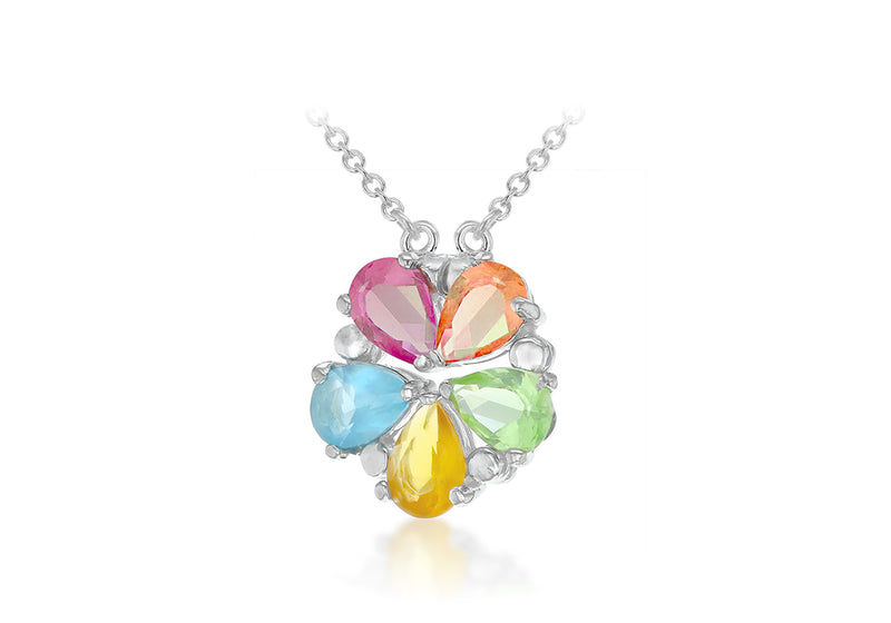 Sterling Silver Multi Colour Opening Flower Pendant on Chain 41m/16"9