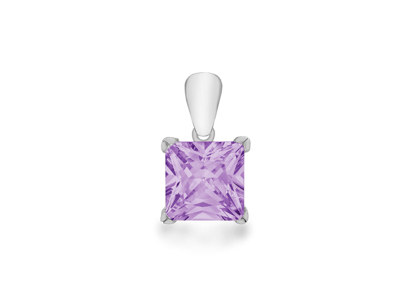 Sterling Silver Purple Princess Cut Zirconia  Pendant