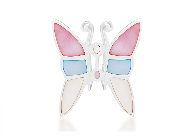 Sterling Silver Pink, Blue and White Mother of Pearl BCutterfly Pendant