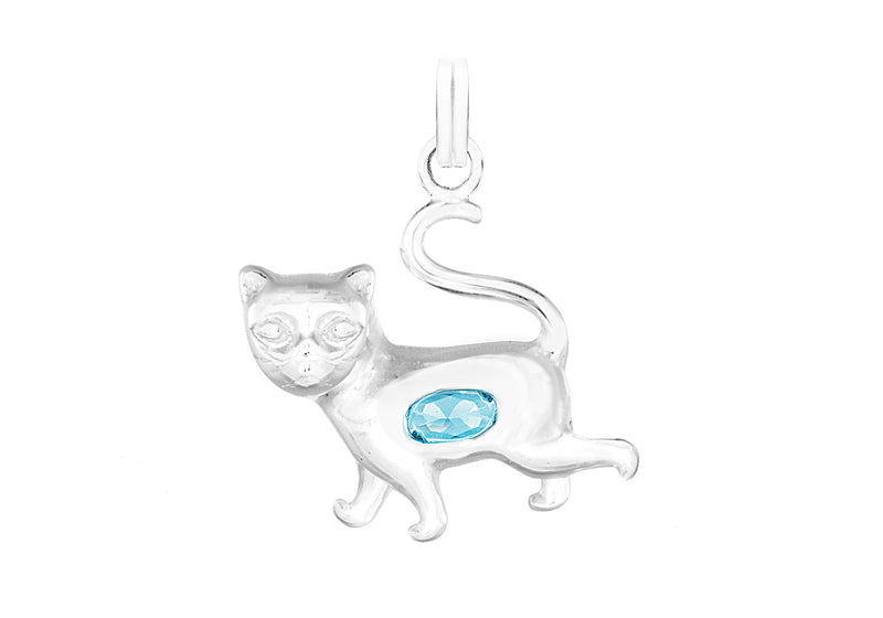 Sterling Silver Blue Zirconia Cat Pendant