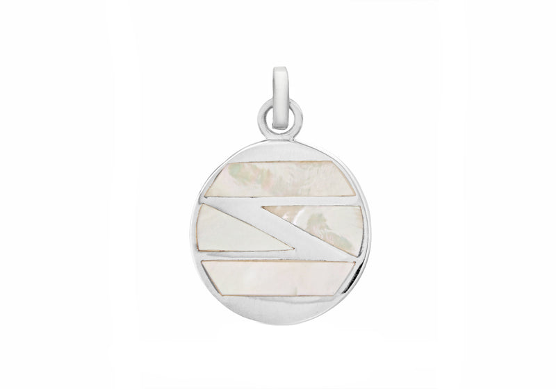 Sterling Silver White Mother of Pearl and Zirconia  Round Pendant