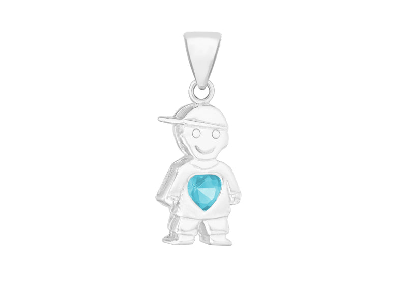 Sterling Silver Blue Zirconia  Heart Boy Pendant