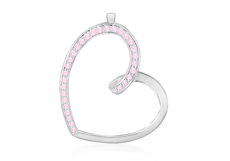 Sterling Silver Pink Zirconia Open Fickle Heart Slider Pendant