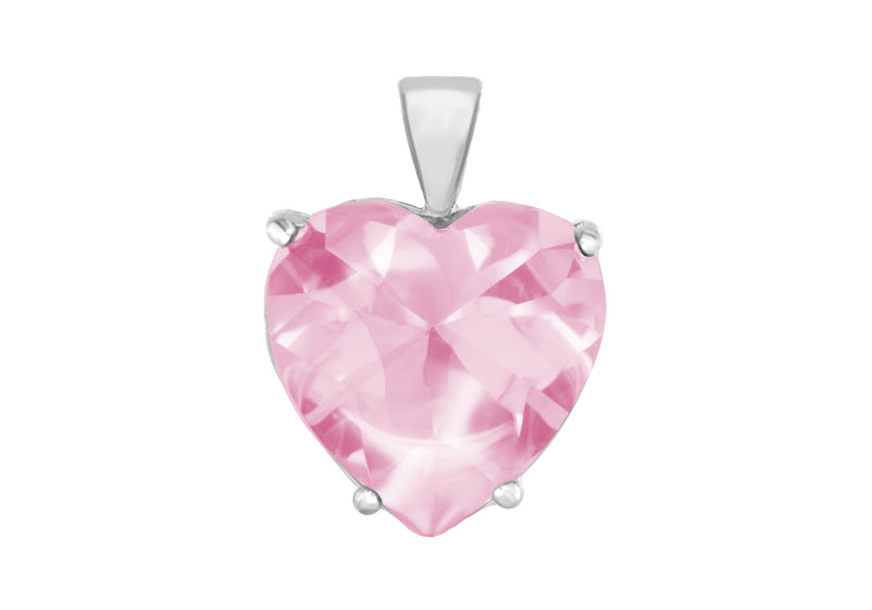 Sterling Silver Large Pink Zirconia  Heart Pendant