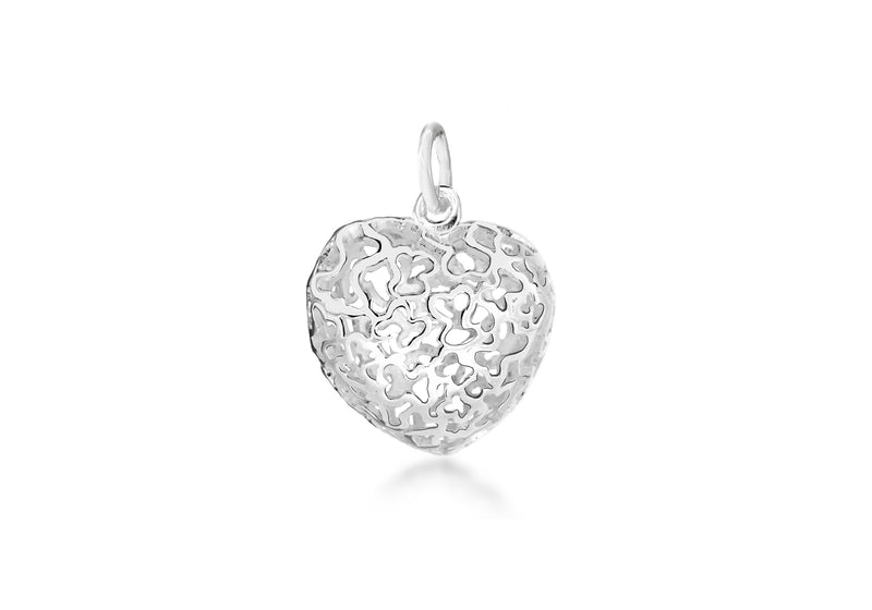 Sterling Silver 19mm x 27mm CutoCut Patterned Puff Heart Pendant