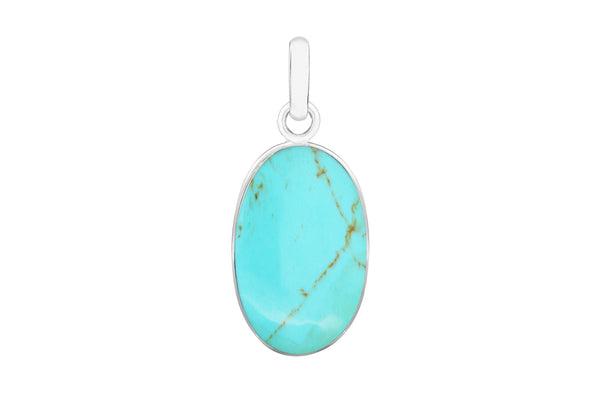 Sterling Silver 16mm x 35mm Oval Turquoise Pendant