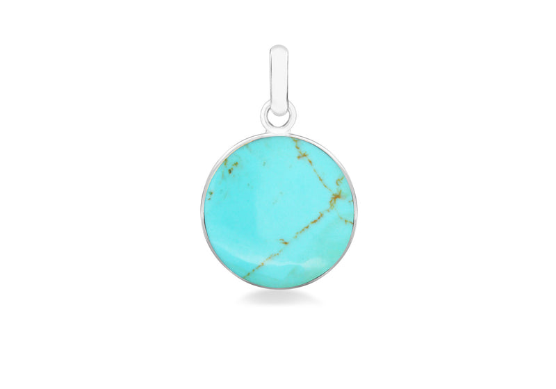 Sterling Silver 22mm x 34mm Round Turquoise Pendant