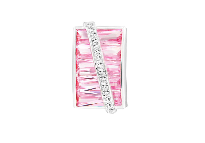 Sterling Silver Pink and White Zirconia  15mm x 25mm Rectangular Slider Pendant