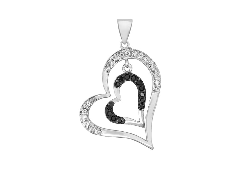 Sterling Silver Zirconia  Double-Heart Pendant