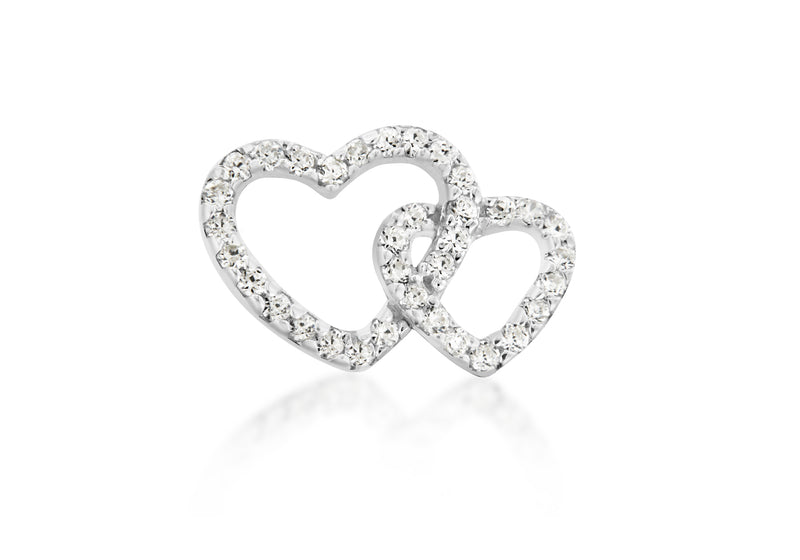 Sterling Silver Zirconia  Entwined Hearts Pendant