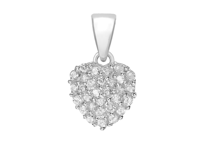 Sterling Silver Zirconia  Pave 14mm x 24mm Heart Pendant
