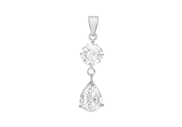 Sterling Silver Round and Pear Zirconia  8.4mm x 34.3mm Drop Pendant