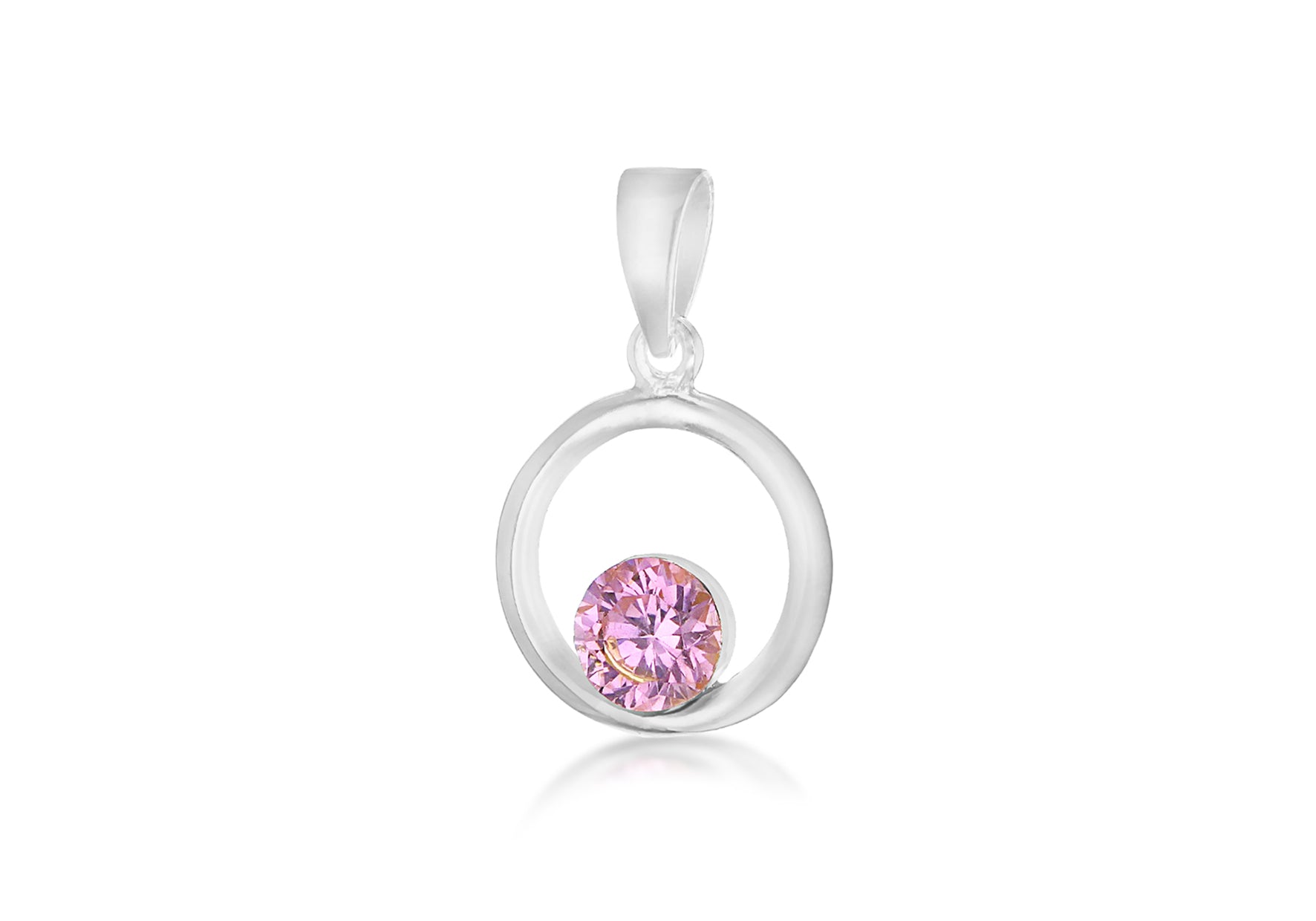 SILVER RND PINK Zirconia  DROP Pendant
