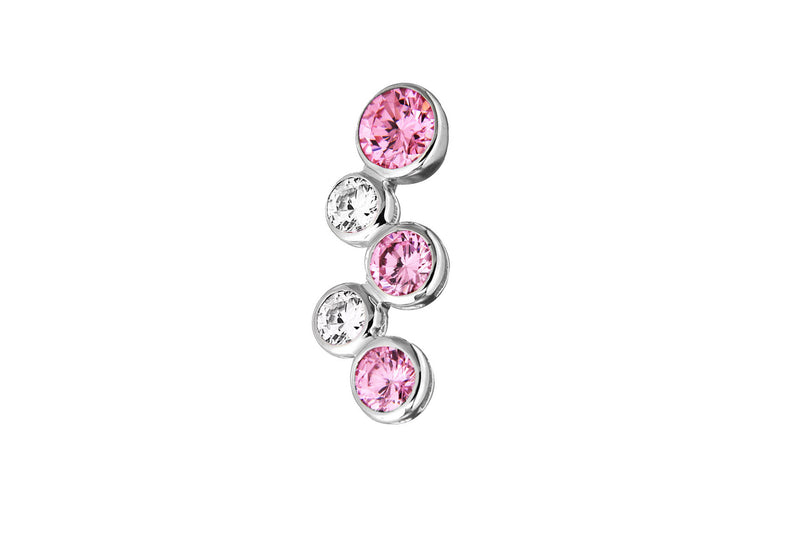 Sterling Silver Pink and White Zirconia  10mm x 24.8mm Circles Pendant